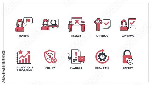 Business Process Icons Set for Review, Approval, and Analysis.