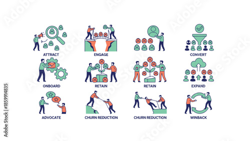 Business process optimization and team collaboration illustrations.