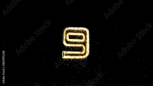 top 10 countdown made of star dust particles, 10 to 1 timer animation on isolated black background