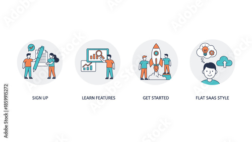 Business startup process with four distinct stages illustrated.