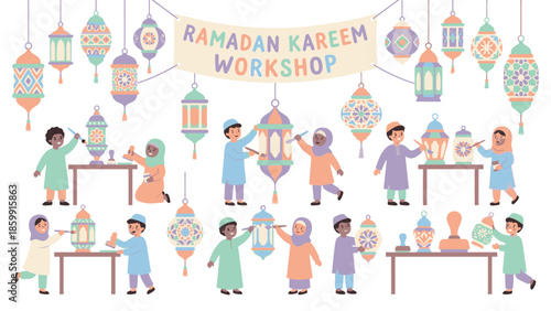 Children Creating Ramadan Lanterns in a Workshop.