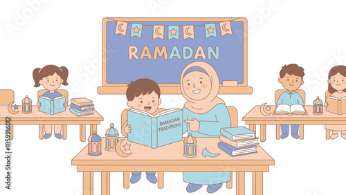 Children learning about Ramadan in a classroom setting.