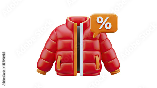 Red Puffer Jacket with Discount Percentage Icon
