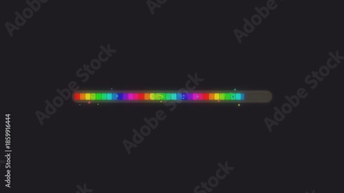 Progress bar animation design for video editing software showing clear motion with colorful segments and a dark background