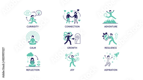 Collection of Abstract Illustrations Representing Human Emotions and States of Being.