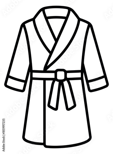 Line art illustration of a bathrobe depicting a tied belt for spa and relaxation
