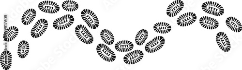 Abstract Black and White Wavy Path of Footprints or Cellular Organisms Design Element Isolated on White Background for Graphic Design