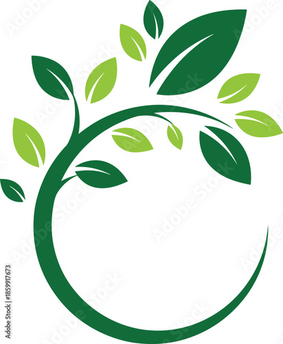 Green Leafy Branch Logo Design Element with Circular Vine and Fresh Leaves Isolated on White Background for Eco Friendly Branding Projects