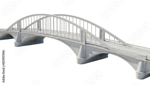 Modern bridge with arch design and railings isolated on transparent background