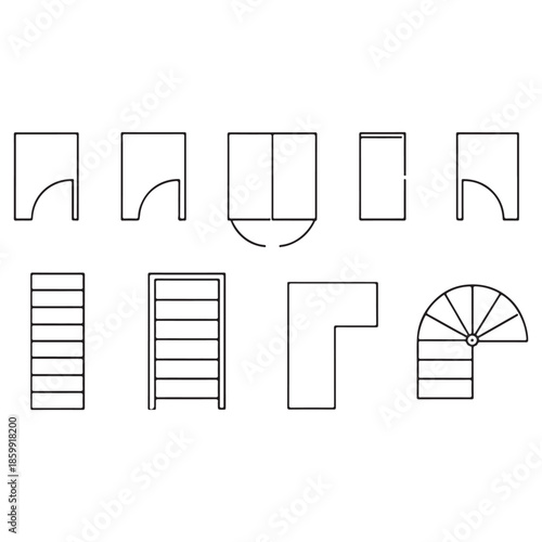 Architectural Floor Plan Elements Set – Doors, Stairs & Construction Symbols