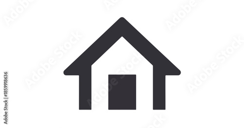 Ícone simples de casa escura com telhado triangular e porta, isolado em fundo transparente para design.