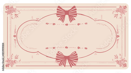 Moldura vintage elegante com laços e flores em tons de rosa, ideal para convite ou etiqueta.