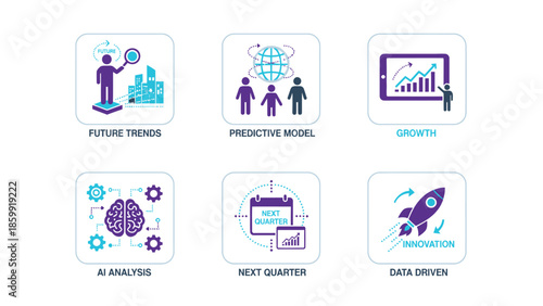 Collection of Business and Technology Icons Representing Future Trends and Growth.