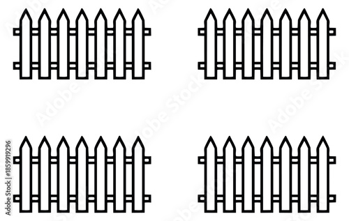 Line art picket fence set featuring wooden fence panels for garden and property borders