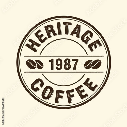 Vintage Heritage Coffee badge logo featuring classic round seal and year 1987.