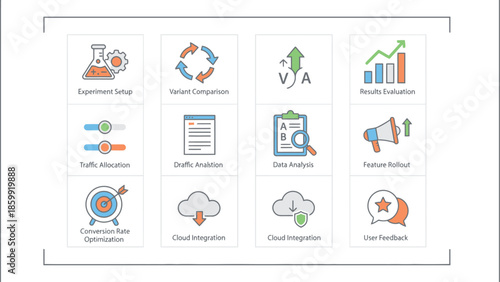 Collection of Business and Technology Icons Representing Various Concepts.