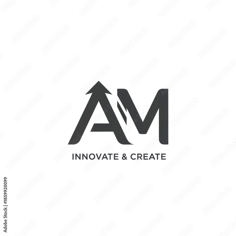 Fototapeta premium Modern AM logomark with arrow motif and Innovate and Create tagline.