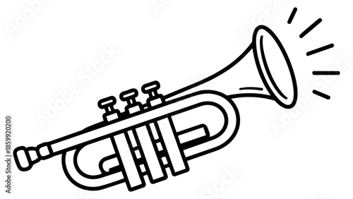 Line art illustration of a trumpet depicting sound for musical themes