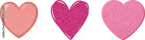 Set of Glitter heart on transparent background. Design for decorating, background, wallpaper,  pink glitter hearts, pink gold glitter 3d heart Shiny pink glitter heart shape with rainbow reflections