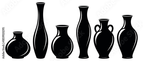 Stylized vases set featuring diverse shapes and designs for home decoration