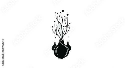 Growth and new beginnings symbolized by a sprouting bulb with abstract branches and circles