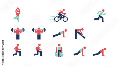 Collection of diverse fitness and exercise icons representing various physical activities.