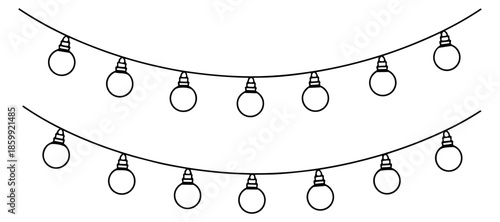 Hand drawn line art string lights set featuring round light bulbs for celebration decoration
