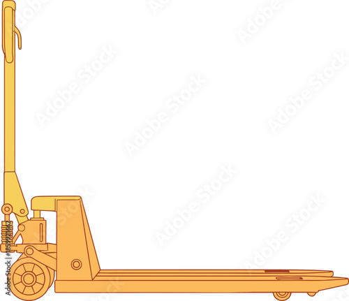 Manual pallet jack illustration showing warehouse material handling equipment logistics transport hand pallet truck industrial vector design