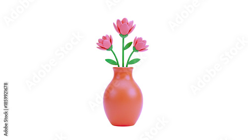 Orange Vase with Three Pink Flowers