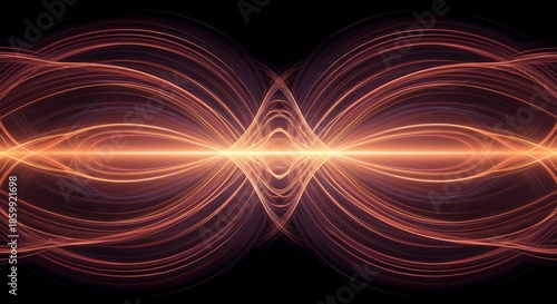 Abstract representation of perfect harmonic waves overlapping, illustrating the physical principle of maximum energy transfer through vibration, diagram, matching, amplitude
