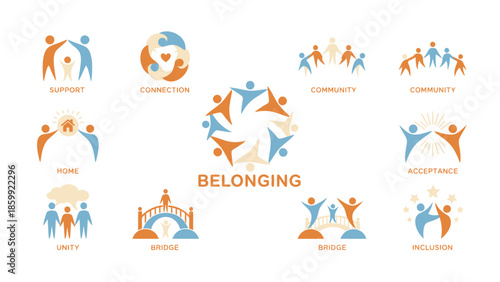 Collection of diverse icons representing belonging and community connections.