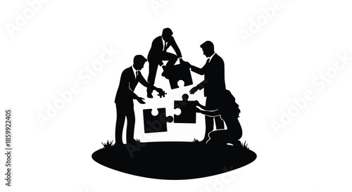 Teamwork and collaboration in business, people assembling puzzle pieces