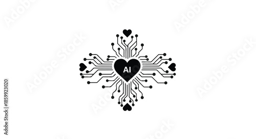Artificial intelligence heart circuit symbolizing love for technology and innovation