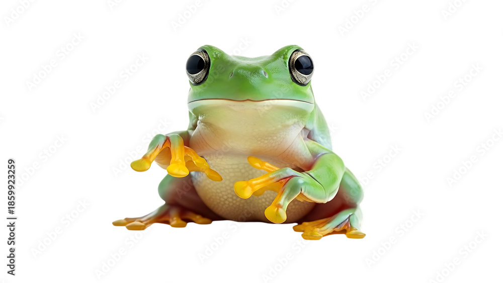 Obraz premium A green frog with big eyes sitting on white background isolated on transparent background