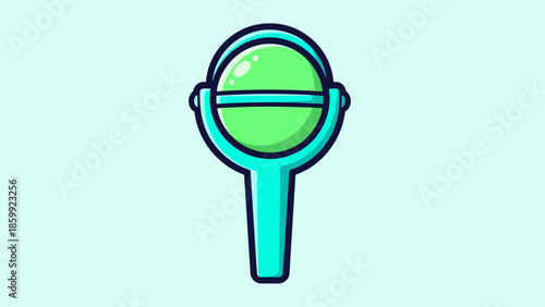 Cartoon illustration of a green lollipop with a blue handle.