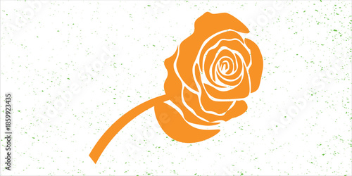 Orange Rose Silhouette With Green Confetti Background, Bold Floral Graphic for Spring Decor,art