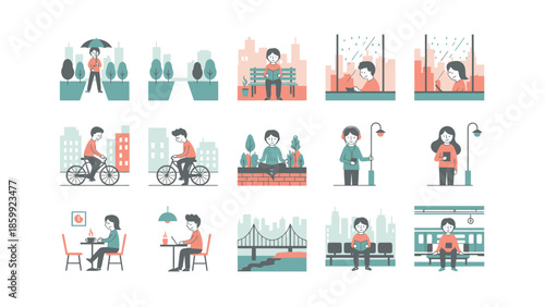 Collection of diverse people engaged in various daily activities and hobbies.