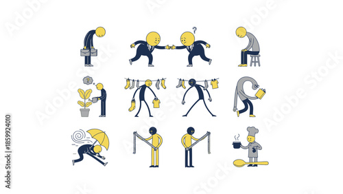 Collection of Diverse Stick Figure Illustrations Depicting Various Human Emotions and Activities.