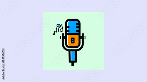 Vibrant Microphone Illustration with Musical Notes for Audio Recording.