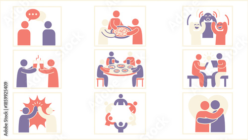 Collection of Icons Depicting Human Interactions and Emotions.