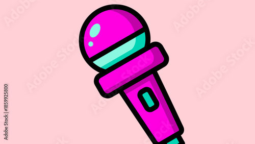 Vibrant Pink and Teal Microphone Illustration for Vocal Recording.