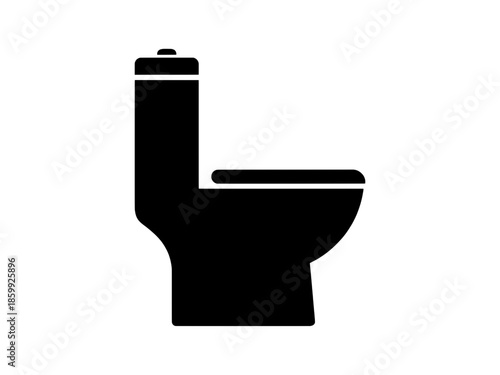 Clean black toilet icon in a modern flat style for restroom signage and bathroom architectural planning. Toilet icon isolated on transparent background. 