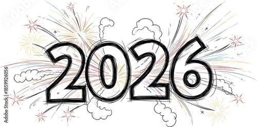 Happy new year celebration with fireworks display at night sky 2026 hasil akhir 37