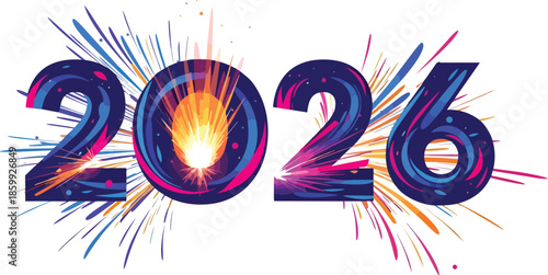 Happy new year celebration with colorful fireworks display at night