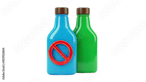 Two bottles, one with a prohibition symbol