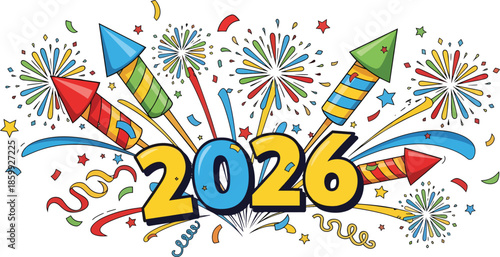 Vibrant fireworks explode in a happy new year celebration at night