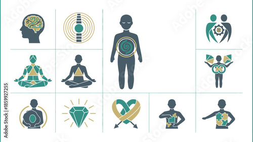 Collection of Icons Representing Human Mind Body and Spirit Concepts.