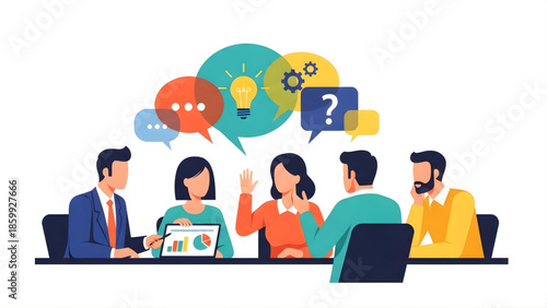 Dynamic business team engaging in collaborative brainstorming and strategic discussion, generating innovative ideas and problem-solving solutions in a productive meeting environment