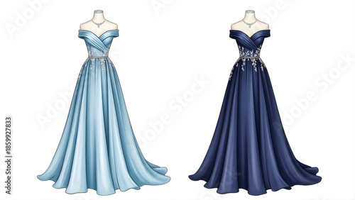 Elegant Blue Evening Gowns with Intricate Embellishments for Formal Occasions