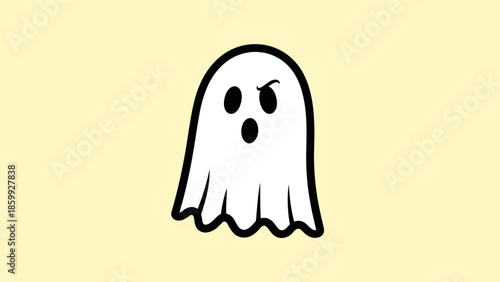 Cartoon Ghost with an Angry Expression and Black Outline.